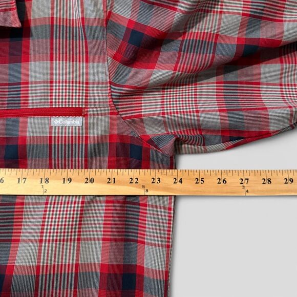 Columbia Men's Plaid Flannel Omni-Shade Zip Pocket Fishing Shirt Red Gray Sz Lrg - Picture 6 of 6